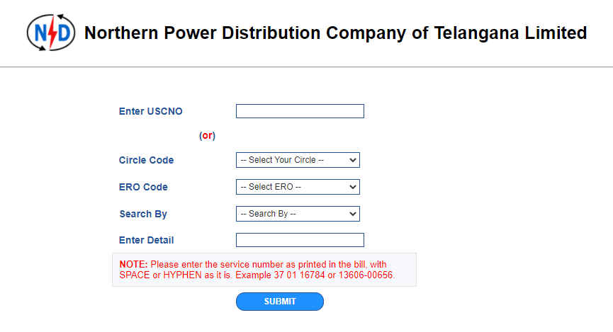 TSNPDCL Electricity Bill Format,