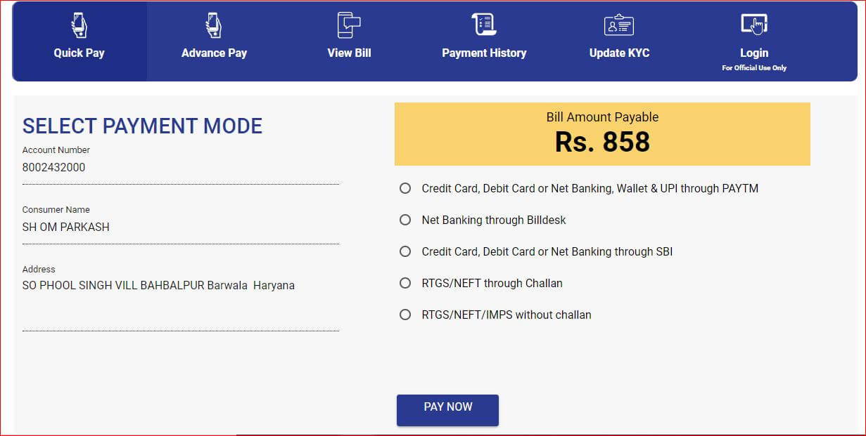 dhbvn bill details by name